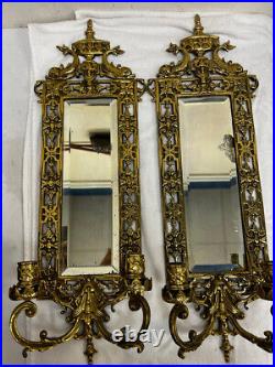 Vintage Victorian candle sconce mirror candle brass bronze dolphin koi fish set