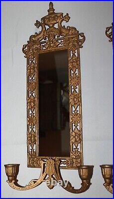 Vintage Victorian candle sconce mirror candle brass bronze dolphin koi fish set