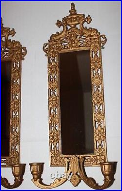 Vintage Victorian candle sconce mirror candle brass bronze dolphin koi fish set