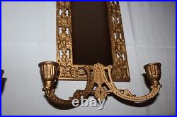 Vintage Victorian candle sconce mirror candle brass bronze dolphin koi fish set