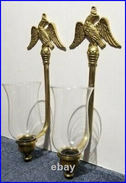 Vintage Virginia Metalcrafters Brass Eagle Candle Wall Sconce Pair WithHurricanes