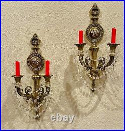Vintage Wall Candle Sconces Hanging Crystals Candle Holders Pair Candelabras