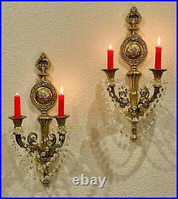 Vintage Wall Candle Sconces Hanging Crystals Candle Holders Pair Candelabras