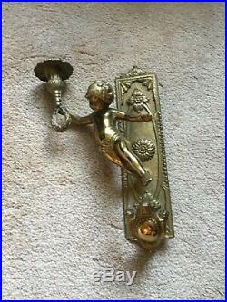 Vintage Wall Mount Solid Brass Cherub Candle Holder Wall Sconce 12 Tall