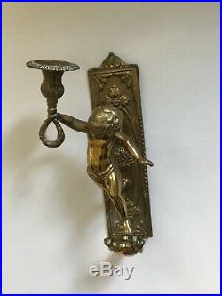Vintage Wall Mount Solid Brass Cherub Candle Holder Wall Sconce 12 Tall