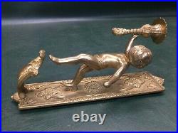 Vintage Wall Mount Solid Brass Cherub Cupid Candle Holder Wall Sconce Italy