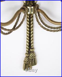 Vintage Wall Sconce Brass Double Candle Holders Twisted Rope Bows & Tassels