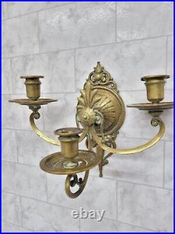 Vintage Wall Sconce Candle Holder Art Nouveau Decor Brass 3 Arm