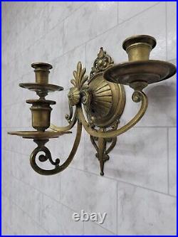 Vintage Wall Sconce Candle Holder Art Nouveau Decor Brass 3 Arm