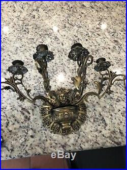Vintage Wall Sconce Candle Holder Candelabra Brass/Metal 4 Arm Neoclassical