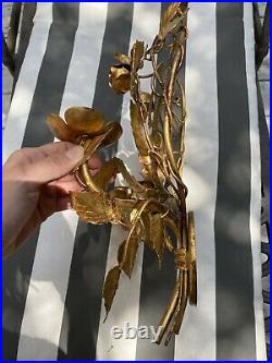 Vintage Wall Sconce Italian Gold Gilt Metal Tole Candleabra Hollywood Regency