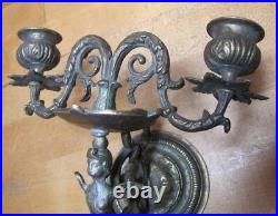 Vintage Winged Figural Decorative Arts Wall Mount Double Candle Holder Italy