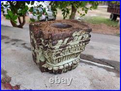 Vintage Wooden Candle Holder Floral Carved Wall Hanging Painted Candle Holder