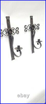 Vintage Wrought Iron Black Candle Holders Sconces Indoor Outdoor Wall Hanging Pr