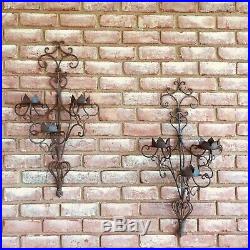 Vintage Wrought Iron Gothic Candle Holders Wall Sconce Holds 6 Candles 32L 18