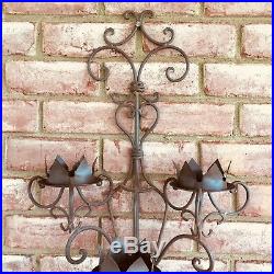 Vintage Wrought Iron Gothic Candle Holders Wall Sconce Holds 6 Candles 32L 18