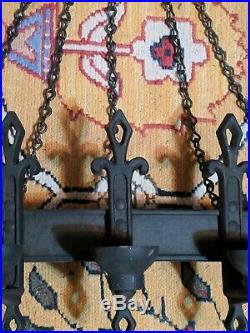 Vintage Wrought Iron Style Gothic Wall Chain Hanging Candle Holder 5 Candle