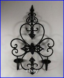 Vintage Wrought Iron Wall Sconce Candle Holders Ornate Hand Forged Iron 23 TALL