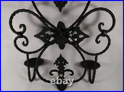 Vintage Wrought Iron Wall Sconce Candle Holders Ornate Hand Forged Iron 23 TALL