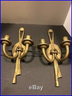 Vintage/antique Victorian Style Pair-matching Bronze Candle Holder Wall Sconces