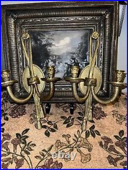 Vintage brass candle holders pair wall sconce