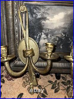 Vintage brass candle holders pair wall sconce