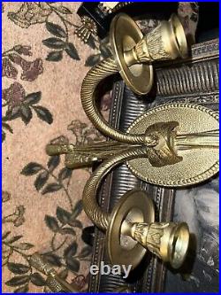 Vintage brass candle holders pair wall sconce