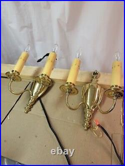 Vintage brass wall electric sconce candle Pair with shades