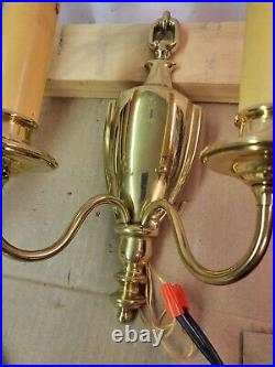 Vintage brass wall electric sconce candle Pair with shades