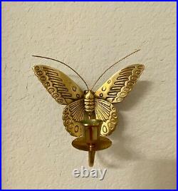 Vintage butterfly sconces, gold brass, pair, candleholder or towel hooks
