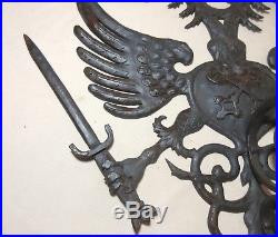 Vintage hand tooled wrought iron Austrian eagle shield wall candle holder sconce