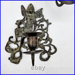 Vintage pair Wrought Iron metal sconce Wall Hanging Candle Holders cherub pixie