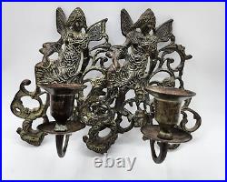 Vintage pair Wrought Iron metal sconce Wall Hanging Candle Holders cherub pixie