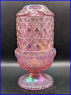 Vintage rare fenton pink carnival Fine Cut & Block Fairy Lamp Light