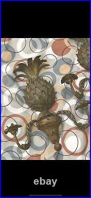 Vintage set Of 2 Pineapple Wall Sconce two arms for 2 Candle Holder Metal 18 In