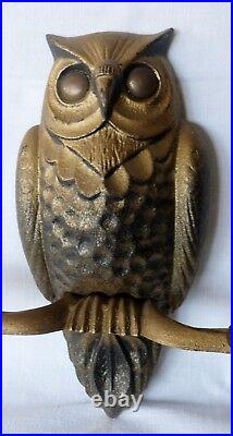 Vintage solid metal OWL bird wall hang candle holder shade, goth light appliance