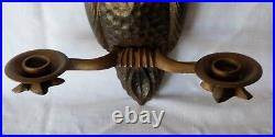 Vintage solid metal OWL bird wall hang candle holder shade, goth light appliance