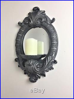 Vintage style Ornate silver wall mounted mirrored candle sconce holder