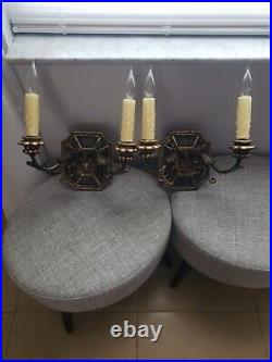 Vintage wooden and metal sconce. 1900s with 2 candles holders in mind condition