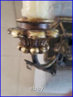 Vintage wooden and metal sconce. 1900s with 2 candles holders in mind condition