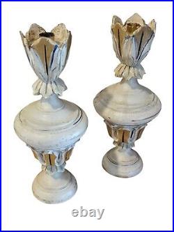Vtg 1950s Italian Chippy Wood Painted Neo-Classical Ornate Wall Candle Holders
