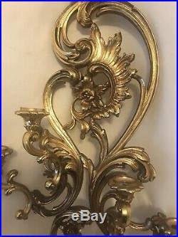Vtg 1970's Syroco Ornate Rococo Style Gold Wall Sconce 5 Arm Candle Holder