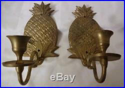 Vtg 40s Brass Metal Heavy Pineapple Wall Sconce Candle Holder Dining Room Rare