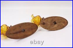 Vtg 60s Mid Century Modern MCM Pair Wood Amber Glass Candle Holder Wall Sconce