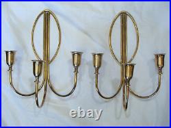 Vtg ART DECO Signed INDIA # P2137 Solid Brass Triple Candle Holder Wall Sconces