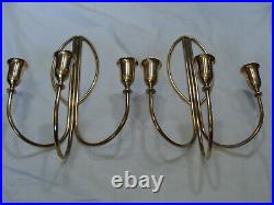 Vtg ART DECO Signed INDIA # P2137 Solid Brass Triple Candle Holder Wall Sconces