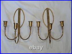 Vtg ART DECO Signed INDIA # P2137 Solid Brass Triple Candle Holder Wall Sconces