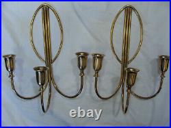 Vtg ART DECO Signed INDIA # P2137 Solid Brass Triple Candle Holder Wall Sconces