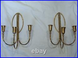 Vtg ART DECO Signed INDIA # P2137 Solid Brass Triple Candle Holder Wall Sconces