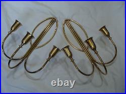 Vtg ART DECO Signed INDIA # P2137 Solid Brass Triple Candle Holder Wall Sconces